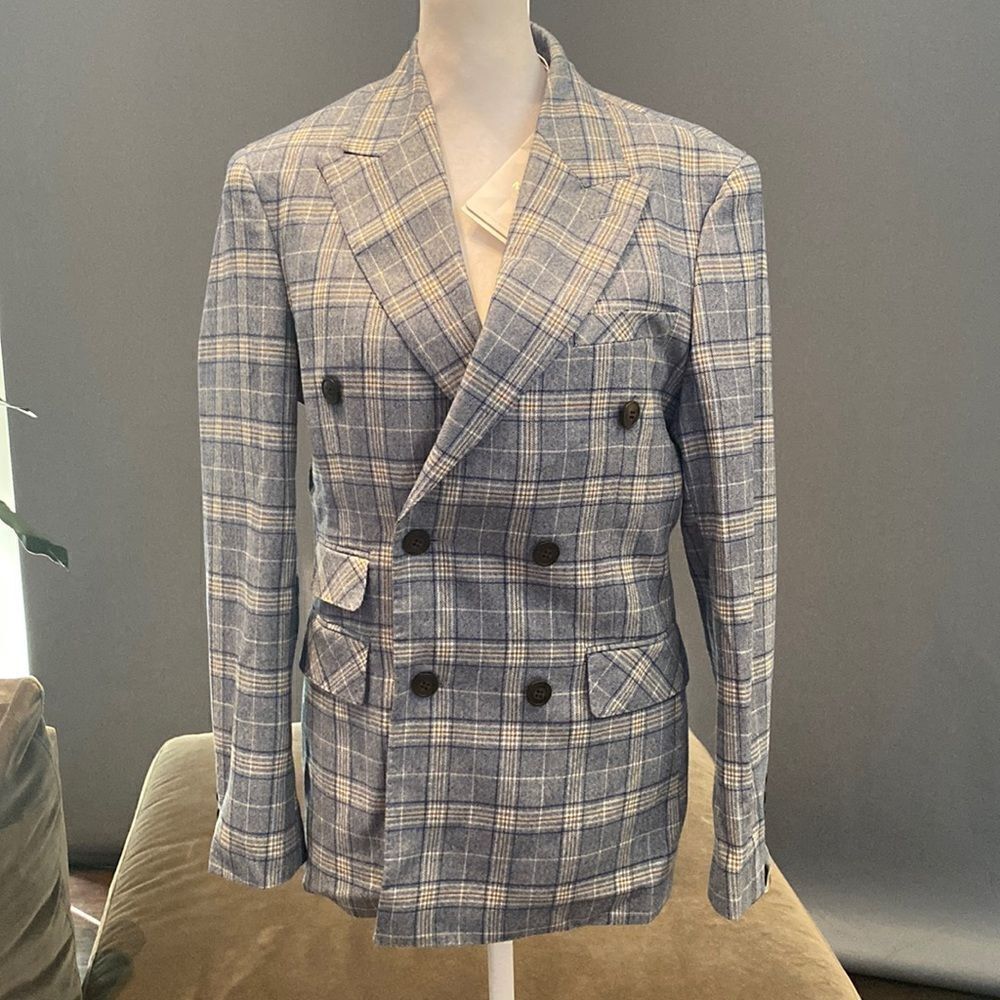 Men’s Mogu Plaid Suit Jacket and Vest Set Size 30 NWT